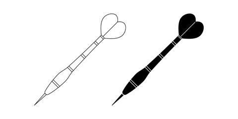 outline silhouette Darts icon set isolated on white background