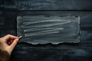 Hand drawing chalk lines on slate board
