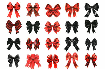 various cute red gift bow collection vector icon, white background, black colour icon