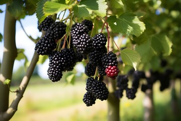 Blackberry hanging on a tree. Blackberry in the garden