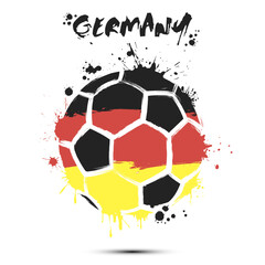 Abstract soccer ball with German national flag colors. Flag of Germany in the form of a soccer ball made on an isolated background. Football championship banner. Vector illustration