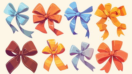 Collection of satin ribbons decorated with bows. Bu