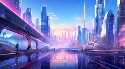 Highway in the city at sunset. 3d render illustration.