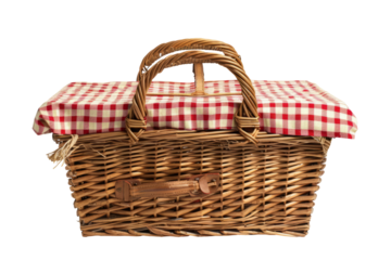 Picnic Basket with Red Checkered Cloth