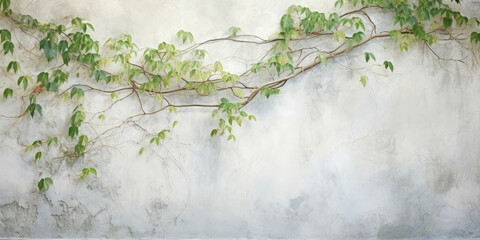 A serene wall mural depicting a delicate vine with fresh green leaves meandering across a textured, soft-hued background, exuding a sense of growth and tranquility.