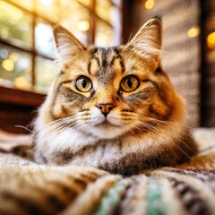 A sweet and adorable furry cat is captured in this charming photo.