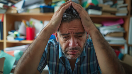 Work Stress Illustration: Man Holds Head in Agony by Laptop Screen
