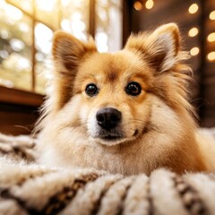 A sweet and adorable furry dog is captured in this charming photo.