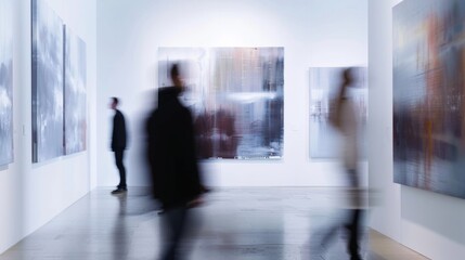 Blurred painting displayed on a gallery wall evoking a sense of anticipation and curiosity for what lies beyond. . - obrazy, fototapety, plakaty