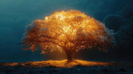 Tree illuminated by light - obrazy, fototapety, plakaty