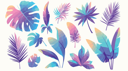 Collection of various tropical leaves isolated on w