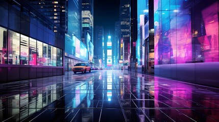 Panoramic view of the modern city at night. 3d rendering