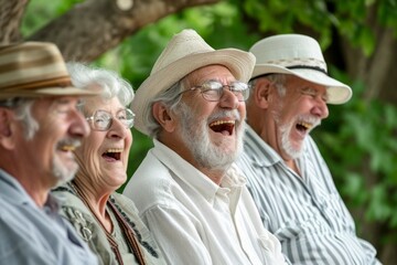 Portrait of happy senior friends having fun in the park. Retirement concept
