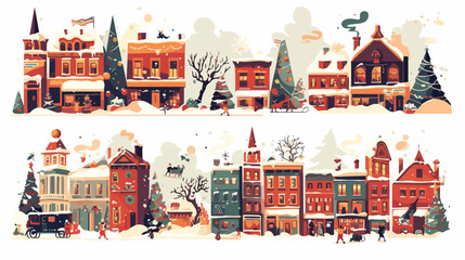 Collection of winter cityscapes or urban landscapes