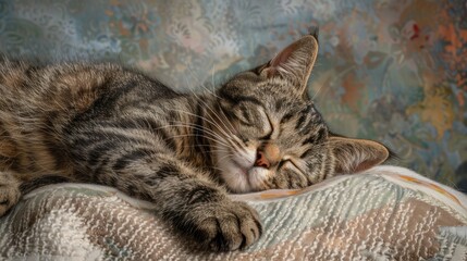 Afternoon nap of a whiskered tabby cat