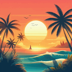 Fototapeta na wymiar Summer time vector banner design with white circle. summer stock photos, vectors, and illustrations are available royalty free. Summer T shirt Design, Summer vibes poster for t shirt print Palm tree.
