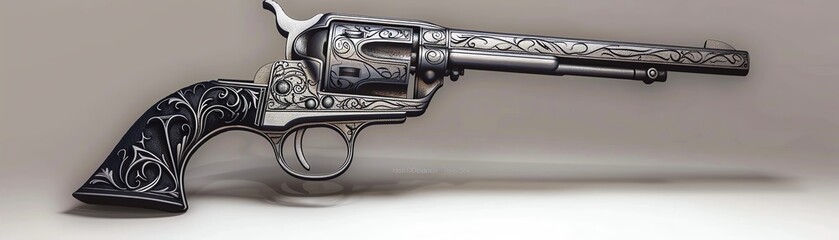 Tattoo design of a revolver, intricate detailing, bold lines, dramatic shading, - obrazy, fototapety, plakaty