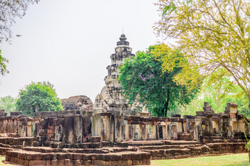 Background of important historical tourist attractions Prasat Hin Phanom Wan in the Nakhon Ratchasima areaHistorical A landmark that tourists always stop by to see the beauty in Thailand.