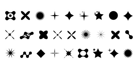 Abstract shapes in y2k style brutalist retro. Set geometric shapes atmosphere future. Black and white. For banner poster design web design. Vector illustration