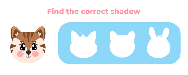 Find the correct shadow of funny kawaii characters chipmunk face animal