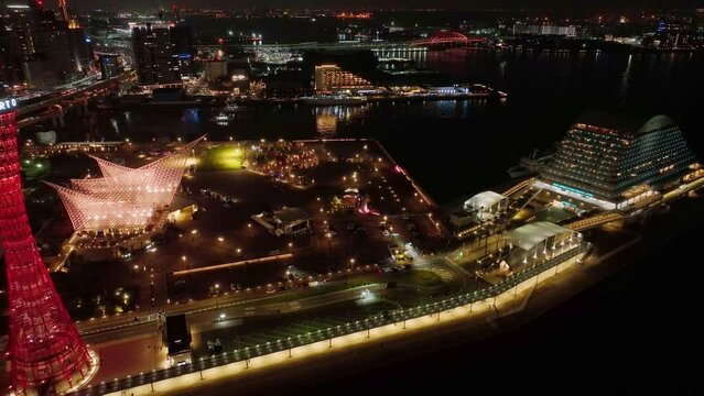Aerial view of Kobe Port, Japan at night