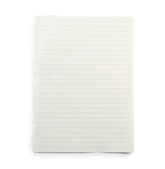Lined notebook sheet isolated on white, top view