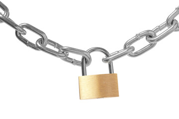 Steel padlock and chain isolated on white © New Africa