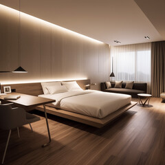 Modern sea view bedroom / 3D rendering