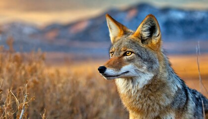 Fototapeta premium An alert Coyote (Canis latrans) at the Rocky Mountain Arsenal National Wildlife Refuge near Denver