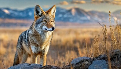 Fototapeta premium An alert Coyote (Canis latrans) at the Rocky Mountain Arsenal National Wildlife Refuge