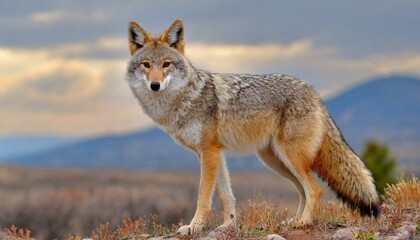 Obraz premium An alert Coyote (Canis latrans) at the Rocky Mountain Arsenal National Wildlife Refuge near Denver