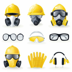 A set of icons featuring various personal protective equipment items used in safety applications.