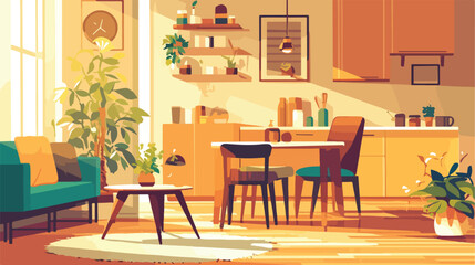 Colored drawing of cozy dining or living room furni