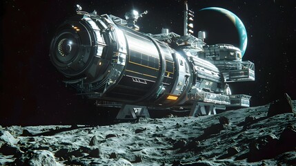 SPACE STATION IN THE MOON WALLPAPER BACKGROUND