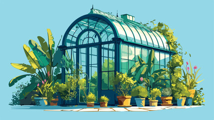 Colored freehand drawing of glasshouse or building
