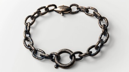 Blank mockup of a chunky chain bracelet with a hammered metal texture and a toggle clasp. .