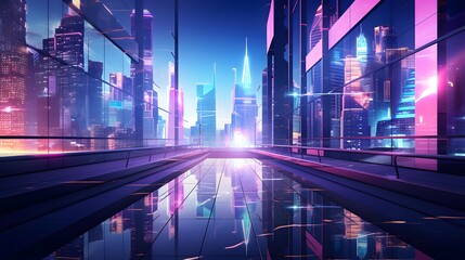 modern city at night with motion blur effect, 3d rendering illustration