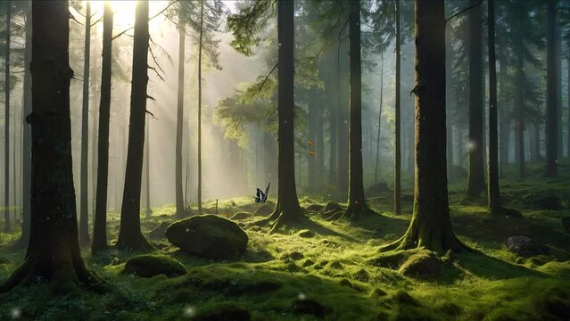misty morning in the forest 4k video looping