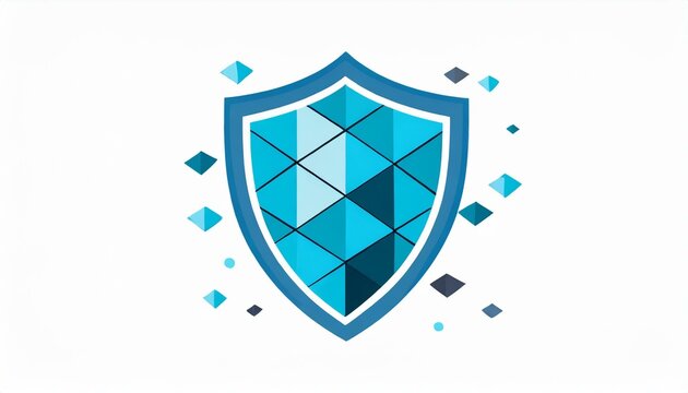 bouclier ou blason bleu en dessin ia avec prisme ou pierre pr&eacute;cieuse brillante