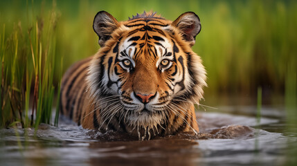 Fototapeta na wymiar Siberian tiger in the water