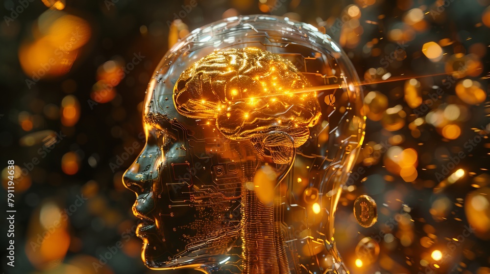 Poster brain computer interface allowing users to directly invest in gold backed cryptocurrencies with thei