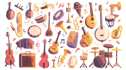Colorful collection of various musical instruments