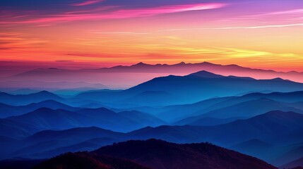 Obraz premium Dramatic shadows of mountains against a colorful sky at dusk, creating a breathtaking vista in a majestic natural landscape.