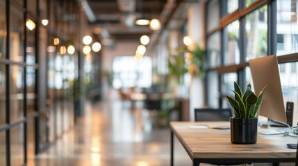 The blurred backdrop of this office space features a mix of modern and traditional elements giving off an eclectic and dynamic vibe. Collaborative nodes appear sporadically emphasizing .
