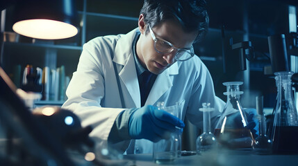 A chemist conducting experiments in a laboratory,