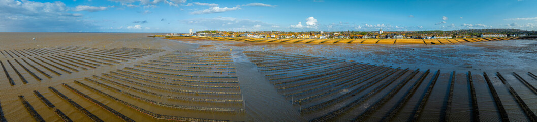 Aerial view of oyster farms in Whitstable, a town  on the north coast of Kent in Britain