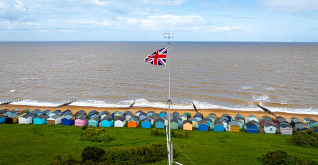 Aerial view of Union Jack in Whitstable, a town  on the north coast of Kent in Britain