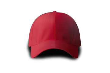 Red cap mockup front view, side view isolated cutout, object with shadow on transparent background, a hat is a baseball cap, mockup, blank, sport