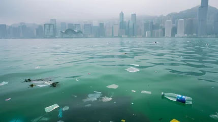 Foto op Plexiglas Urban Pollution: Plastic in City Waters © DjelicN