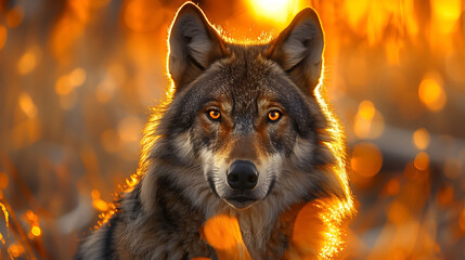 Golden Gaze: Wolf in the Wild - obrazy, fototapety, plakaty